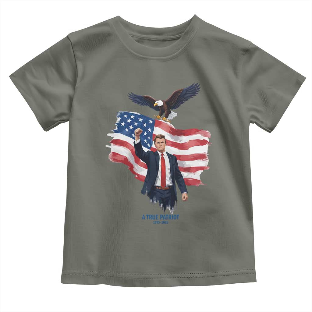 Charlie Kirk Tribute Toddler T Shirt A True Patriot American Flag Patriotic Eagle - Wonder Print Shop