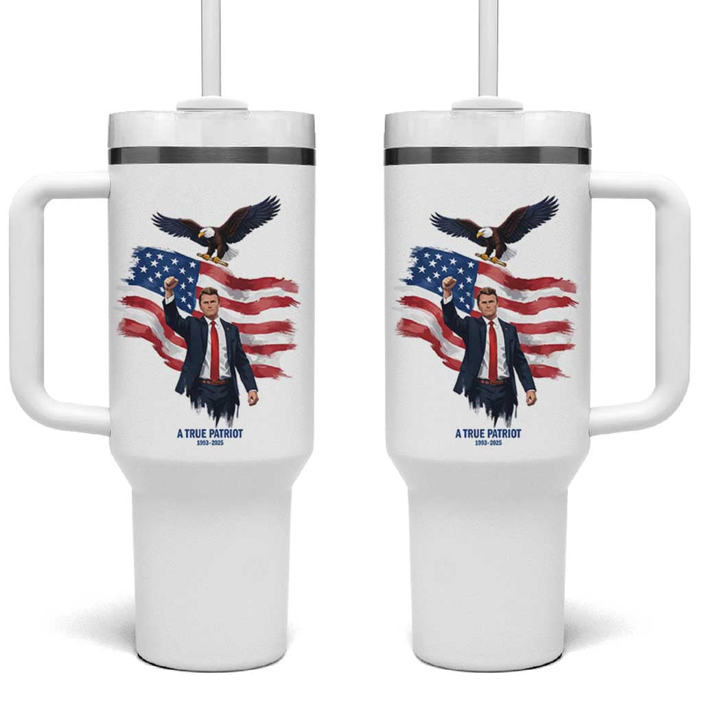 Charlie Kirk Tribute Tumbler With Handle A True Patriot American Flag Patriotic Eagle - Wonder Print Shop