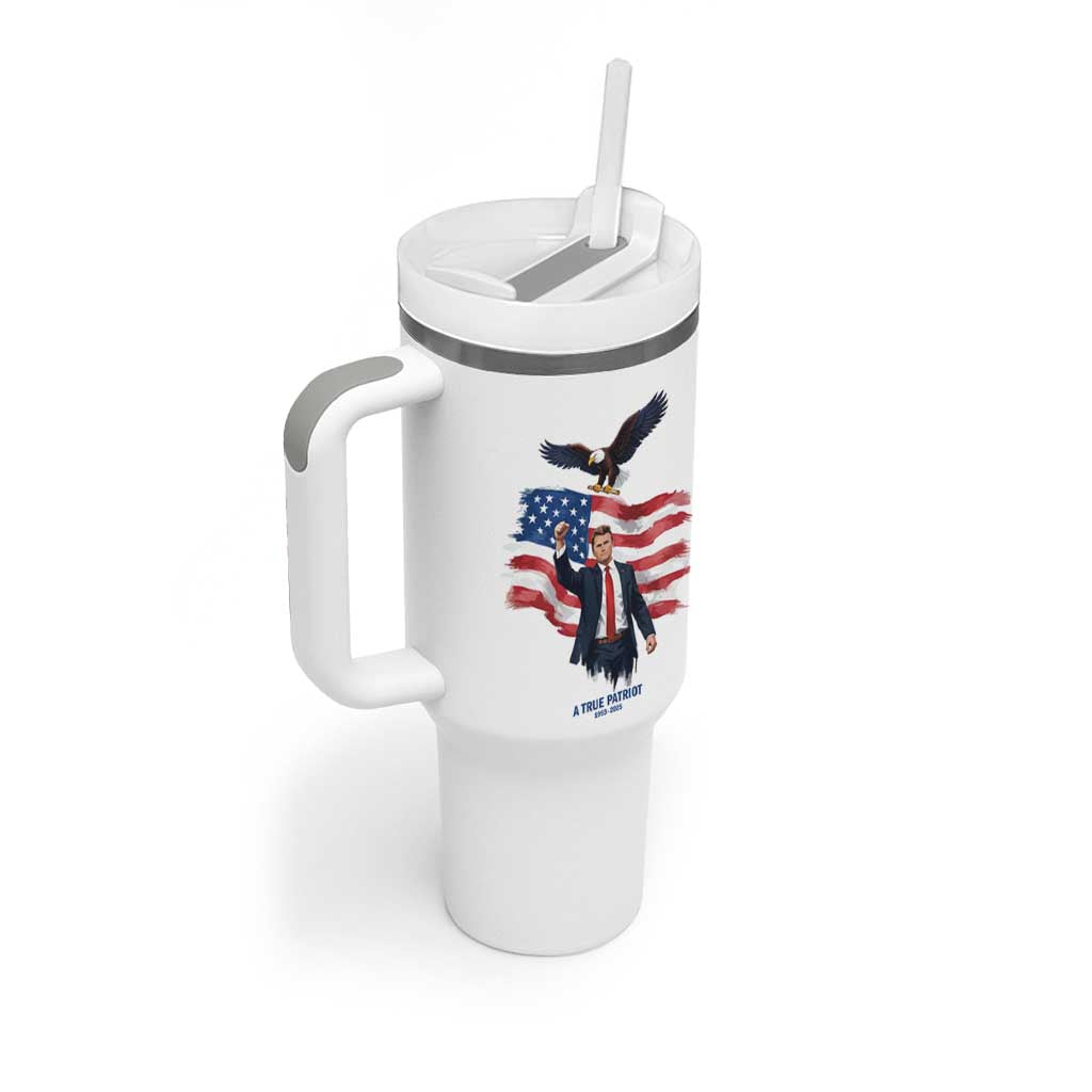 Charlie Kirk Tribute Tumbler With Handle A True Patriot American Flag Patriotic Eagle - Wonder Print Shop