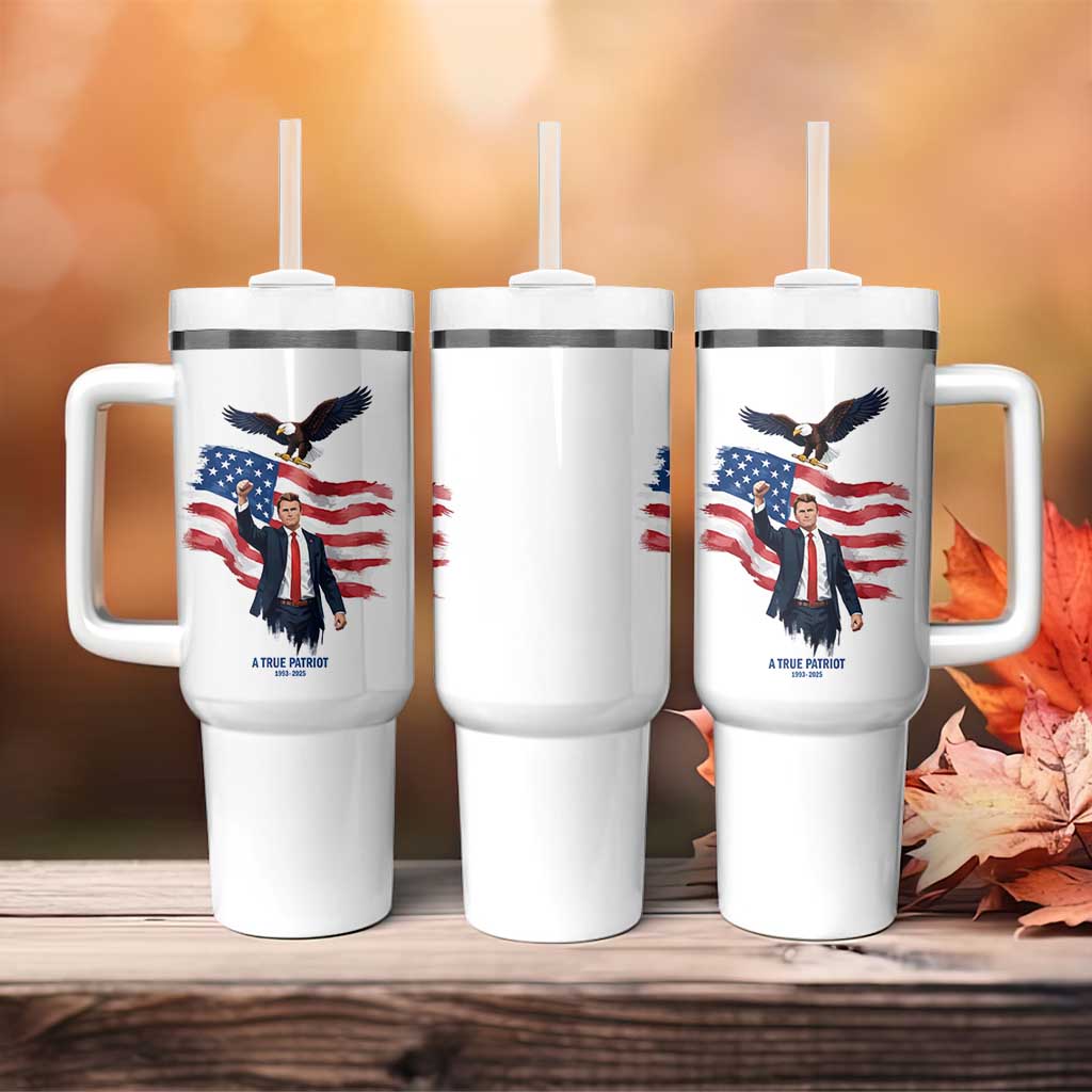 Charlie Kirk Tribute Tumbler With Handle A True Patriot American Flag Patriotic Eagle - Wonder Print Shop