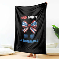 Red White and Blueberries Throw Blanket Retro Coquette Bow Vintage American Flag - Wonder Print Shop
