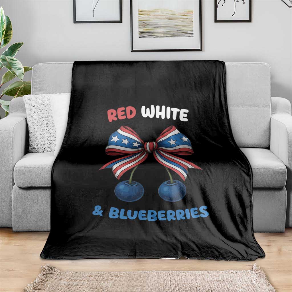 Red White and Blueberries Throw Blanket Retro Coquette Bow Vintage American Flag - Wonder Print Shop