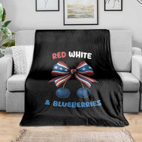 Red White and Blueberries Throw Blanket Retro Coquette Bow Vintage American Flag - Wonder Print Shop