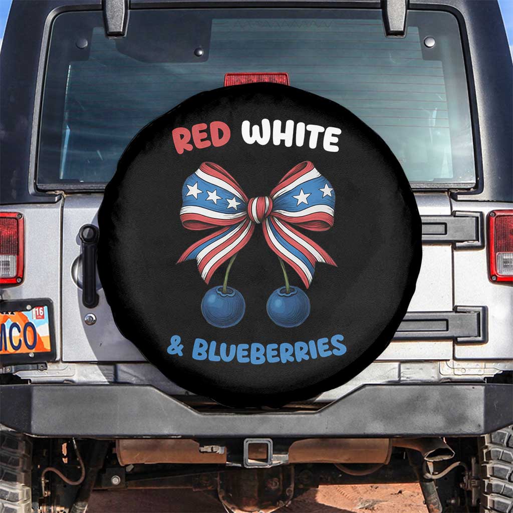 Red White and Blueberries Spare Tire Cover Retro Coquette Bow Vintage American Flag - Wonder Print Shop