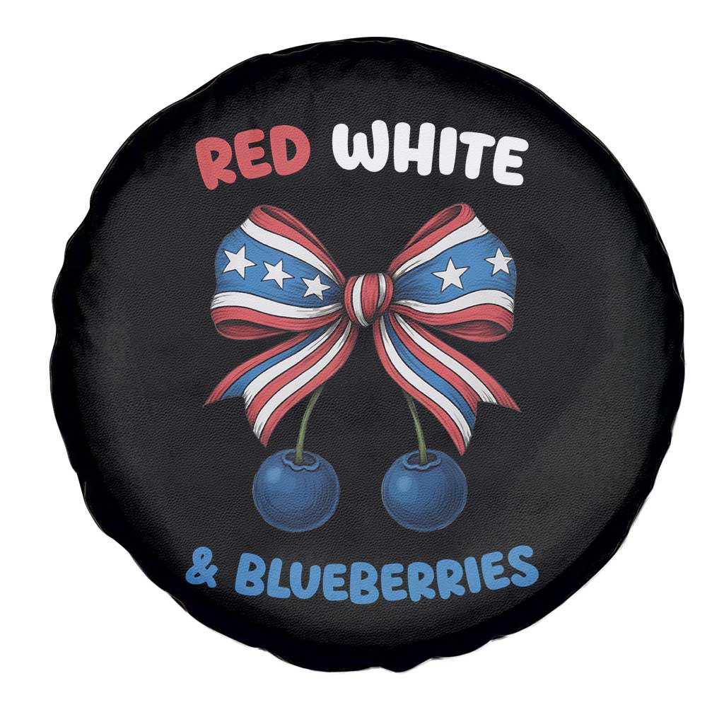 Red White and Blueberries Spare Tire Cover Retro Coquette Bow Vintage American Flag - Wonder Print Shop