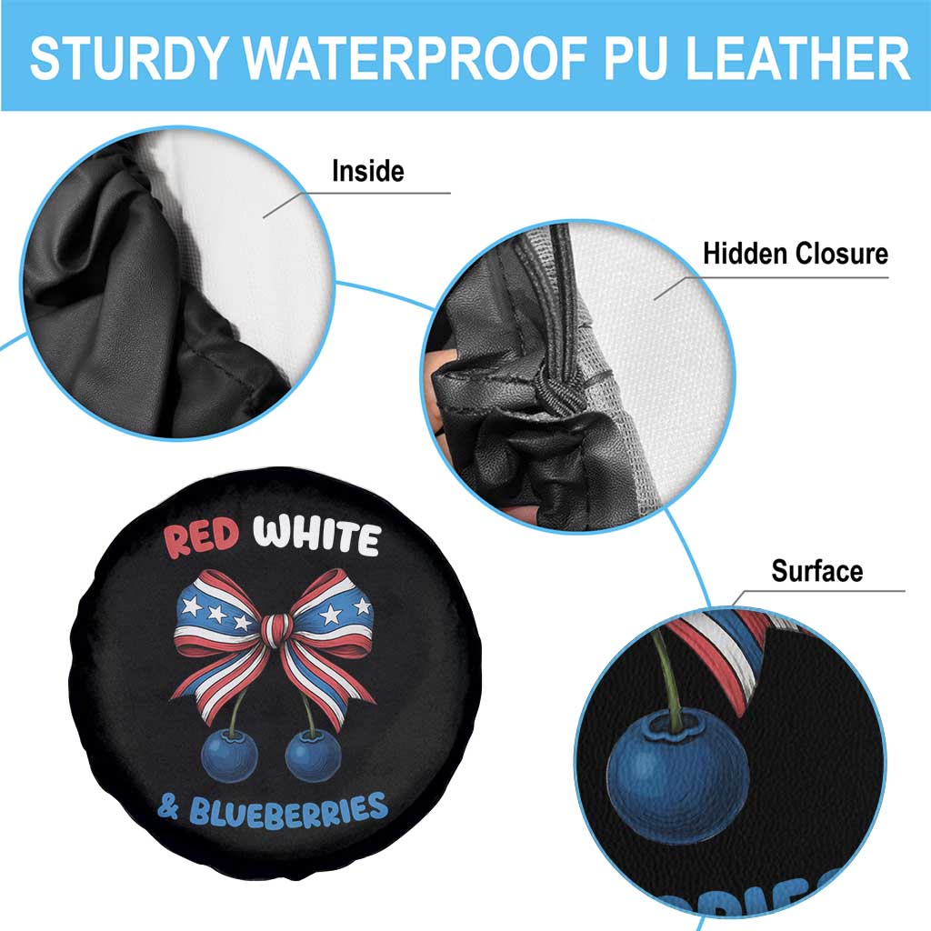 Red White and Blueberries Spare Tire Cover Retro Coquette Bow Vintage American Flag - Wonder Print Shop