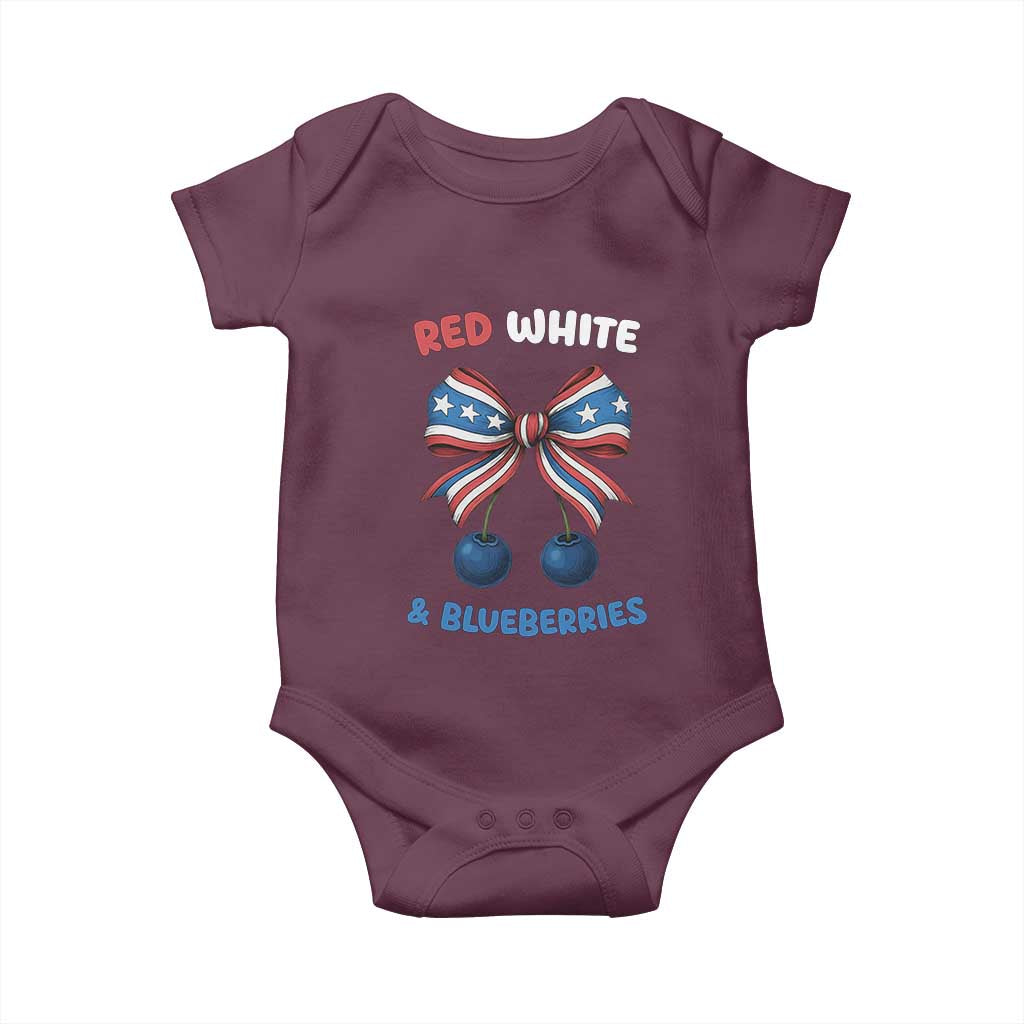 Red White and Blueberries Baby Onesie Retro Coquette Bow Vintage American Flag - Wonder Print Shop