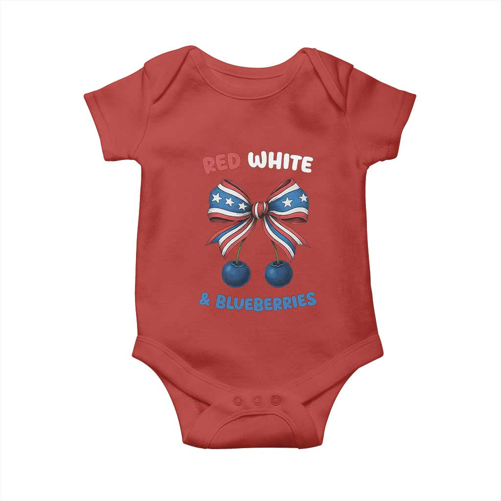 Red White and Blueberries Baby Onesie Retro Coquette Bow Vintage American Flag - Wonder Print Shop