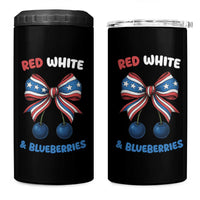 Red White and Blueberries 4 in 1 Can Cooler Tumbler Retro Coquette Bow Vintage American Flag - Wonder Print Shop
