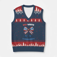 Red White and Blueberries V-Neck Knit Sweater Vest Retro Coquette Bow Vintage American Flag - Wonder Print Shop
