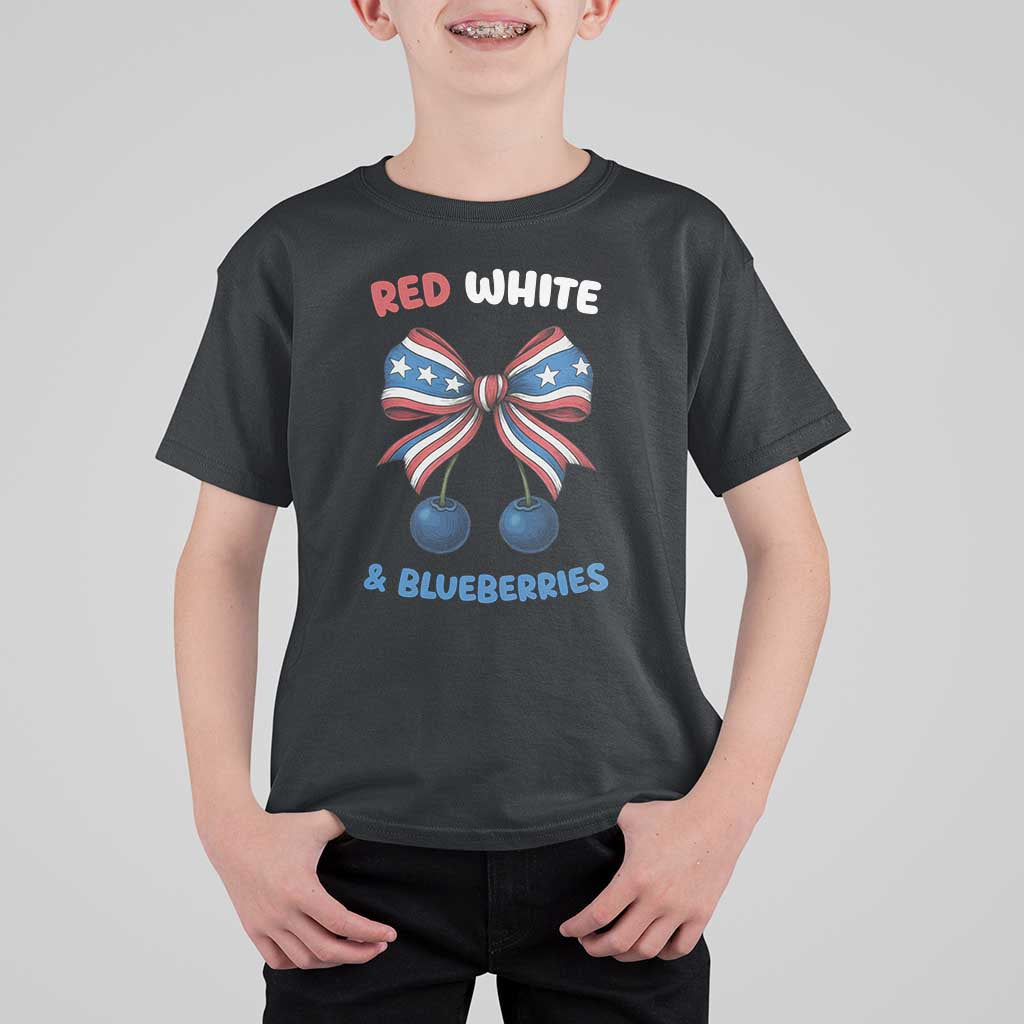 Red White and Blueberries T Shirt For Kid Retro Coquette Bow Vintage American Flag - Wonder Print Shop