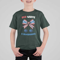 Red White and Blueberries T Shirt For Kid Retro Coquette Bow Vintage American Flag - Wonder Print Shop