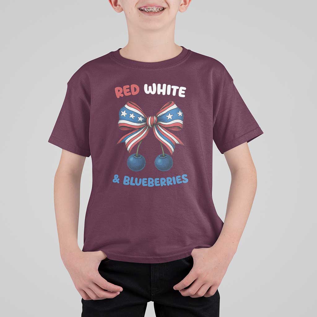 Red White and Blueberries T Shirt For Kid Retro Coquette Bow Vintage American Flag - Wonder Print Shop