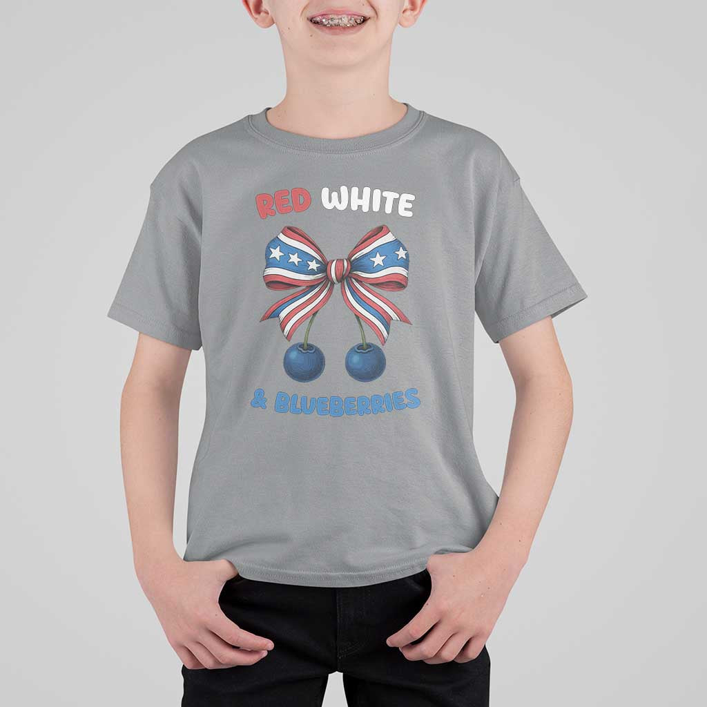 Red White and Blueberries T Shirt For Kid Retro Coquette Bow Vintage American Flag - Wonder Print Shop