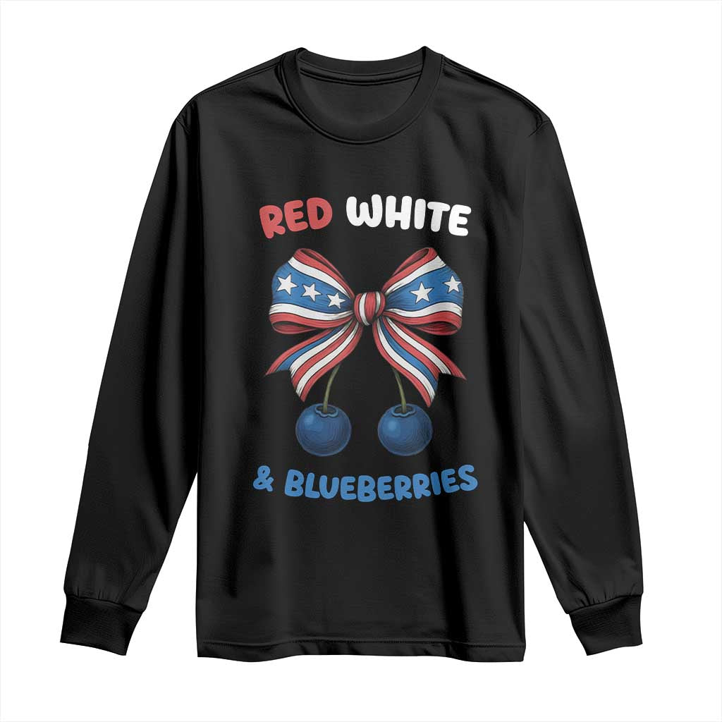 Red White and Blueberries Long Sleeve Shirt Retro Coquette Bow Vintage American Flag - Wonder Print Shop