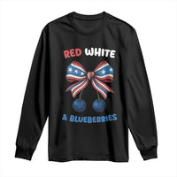 Red White and Blueberries Long Sleeve Shirt Retro Coquette Bow Vintage American Flag - Wonder Print Shop