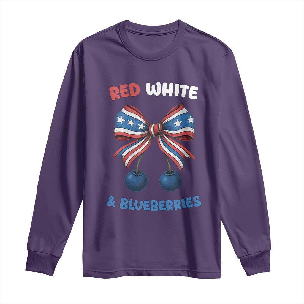 Red White and Blueberries Long Sleeve Shirt Retro Coquette Bow Vintage American Flag - Wonder Print Shop