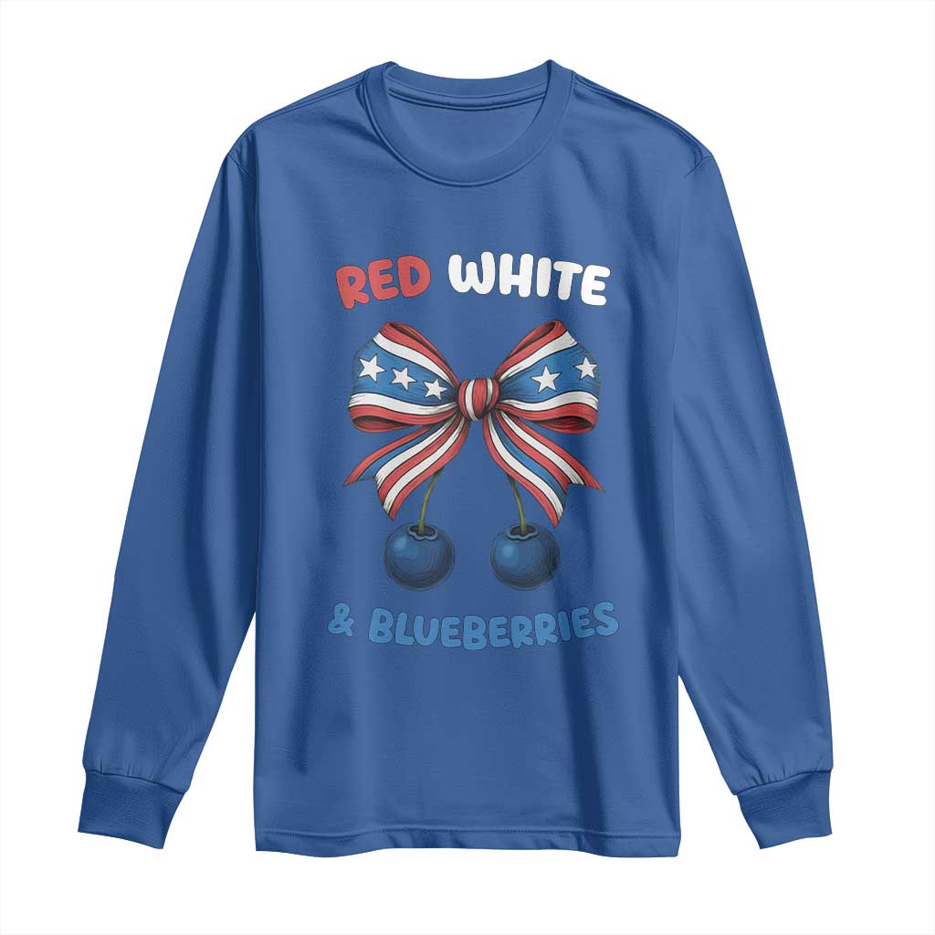Red White and Blueberries Long Sleeve Shirt Retro Coquette Bow Vintage American Flag - Wonder Print Shop