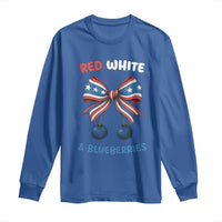 Red White and Blueberries Long Sleeve Shirt Retro Coquette Bow Vintage American Flag - Wonder Print Shop