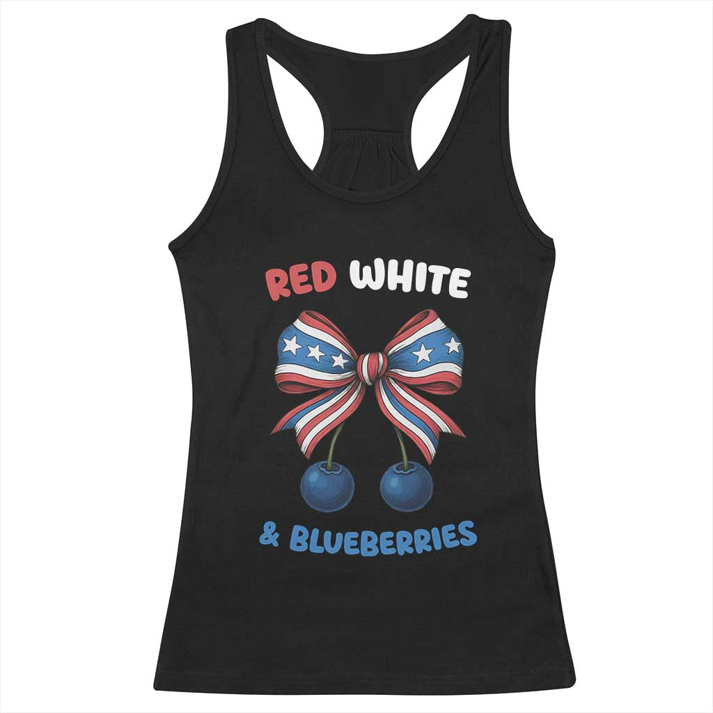Red White and Blueberries Racerback Tank Top Retro Coquette Bow Vintage American Flag - Wonder Print Shop