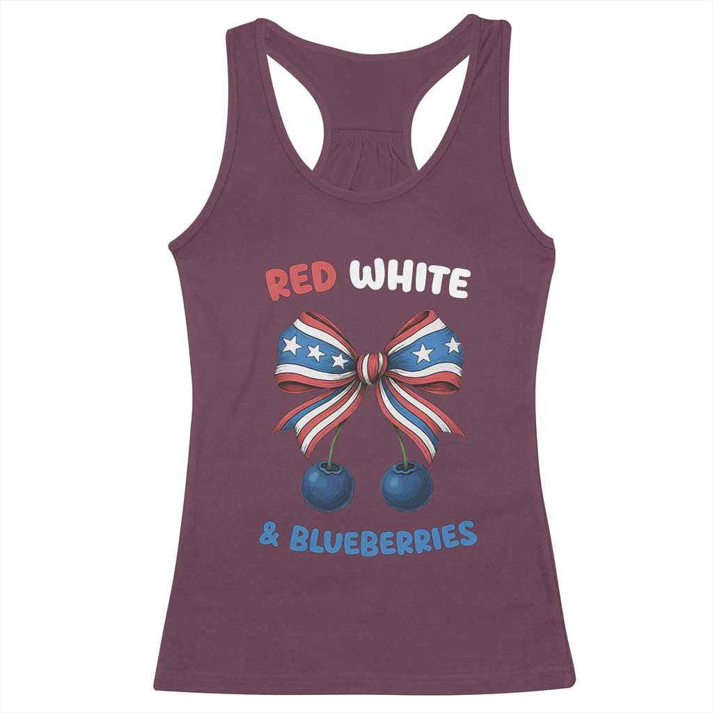 Red White and Blueberries Racerback Tank Top Retro Coquette Bow Vintage American Flag - Wonder Print Shop