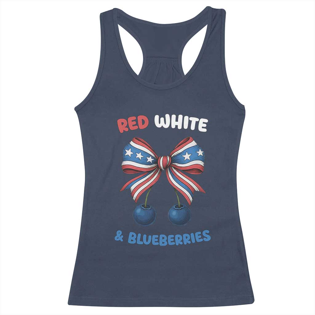 Red White and Blueberries Racerback Tank Top Retro Coquette Bow Vintage American Flag - Wonder Print Shop