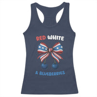 Red White and Blueberries Racerback Tank Top Retro Coquette Bow Vintage American Flag - Wonder Print Shop