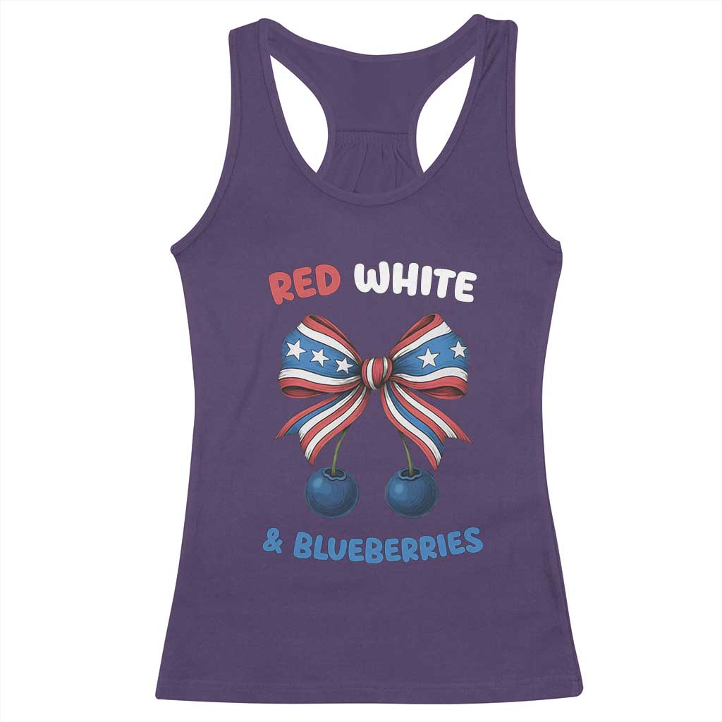 Red White and Blueberries Racerback Tank Top Retro Coquette Bow Vintage American Flag - Wonder Print Shop