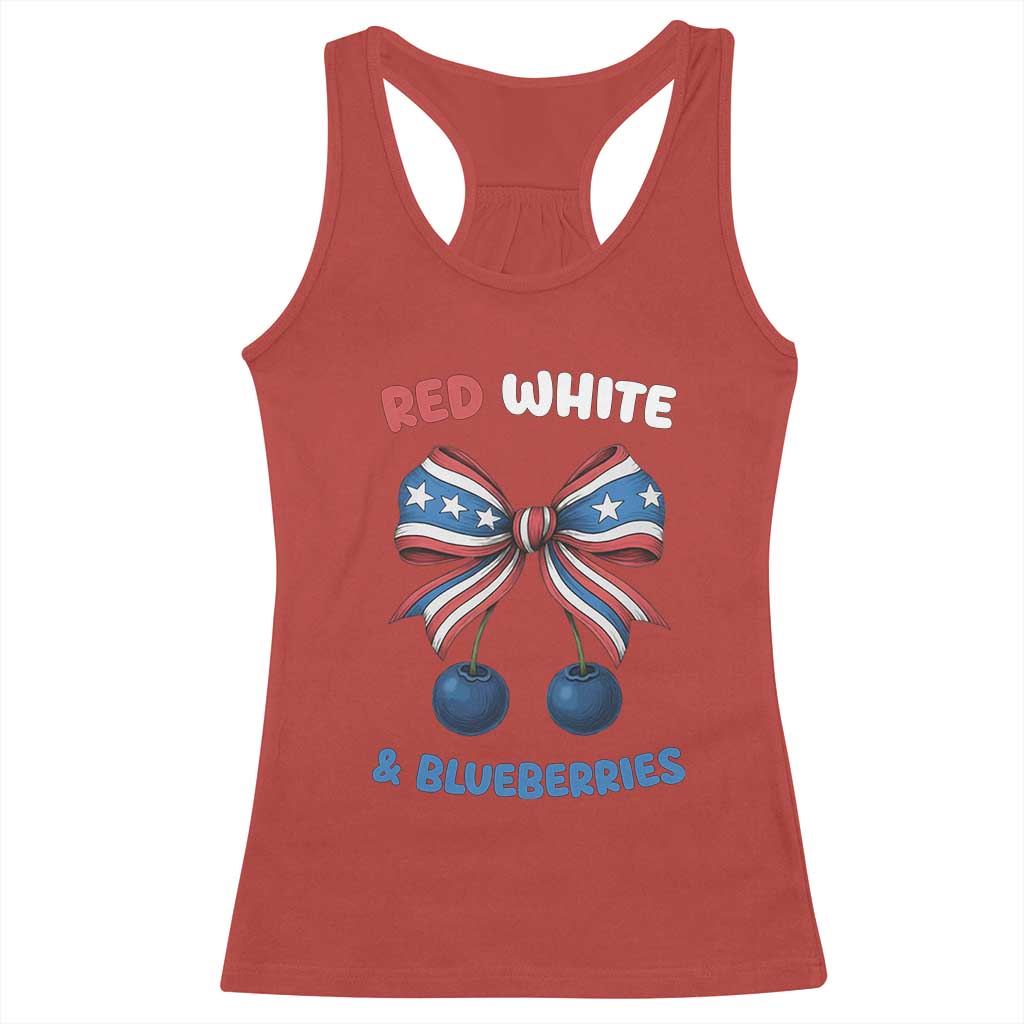 Red White and Blueberries Racerback Tank Top Retro Coquette Bow Vintage American Flag - Wonder Print Shop