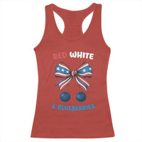 Red White and Blueberries Racerback Tank Top Retro Coquette Bow Vintage American Flag - Wonder Print Shop