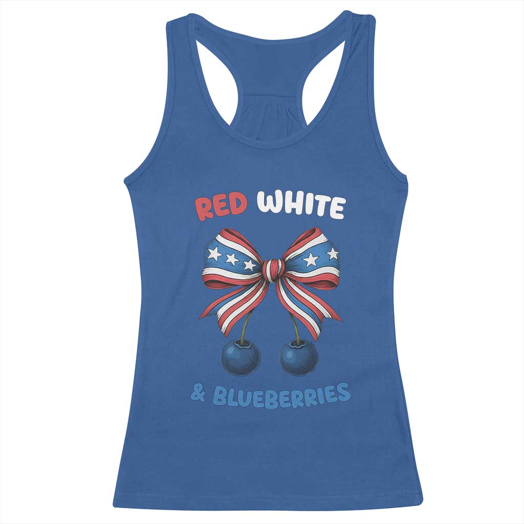 Red White and Blueberries Racerback Tank Top Retro Coquette Bow Vintage American Flag - Wonder Print Shop