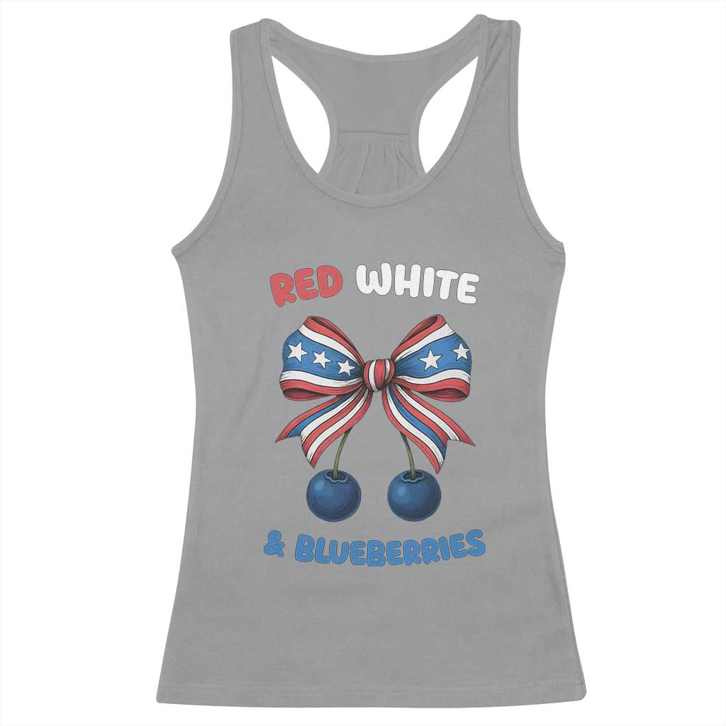 Red White and Blueberries Racerback Tank Top Retro Coquette Bow Vintage American Flag - Wonder Print Shop