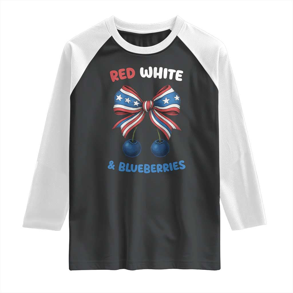 Red White and Blueberries Raglan Shirt Retro Coquette Bow Vintage American Flag - Wonder Print Shop