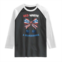 Red White and Blueberries Raglan Shirt Retro Coquette Bow Vintage American Flag - Wonder Print Shop