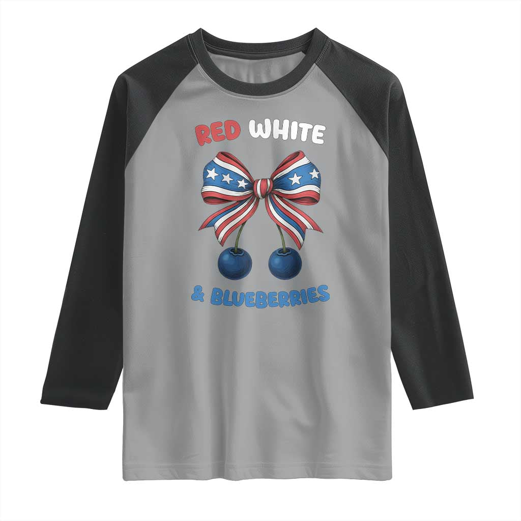 Red White and Blueberries Raglan Shirt Retro Coquette Bow Vintage American Flag - Wonder Print Shop