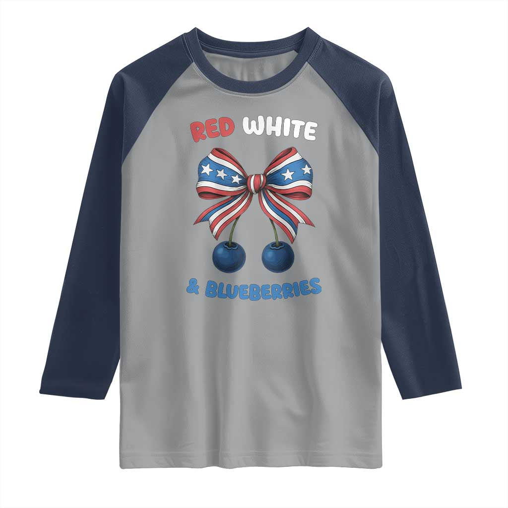 Red White and Blueberries Raglan Shirt Retro Coquette Bow Vintage American Flag - Wonder Print Shop