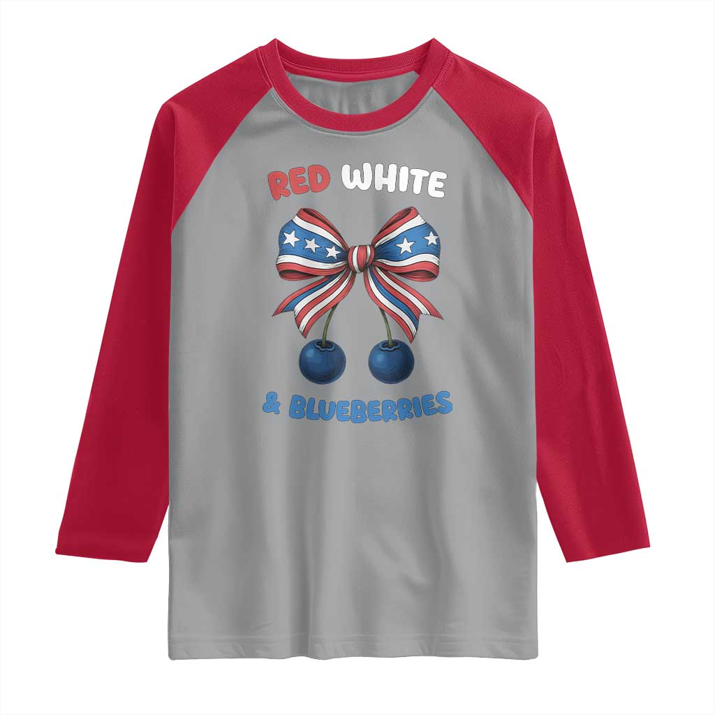 Red White and Blueberries Raglan Shirt Retro Coquette Bow Vintage American Flag - Wonder Print Shop
