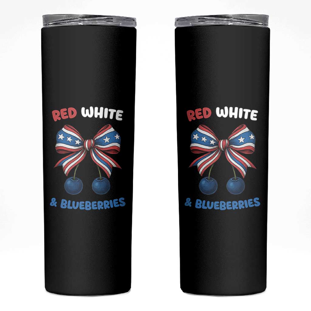 Red White and Blueberries Skinny Tumbler Retro Coquette Bow Vintage American Flag - Wonder Print Shop