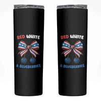 Red White and Blueberries Skinny Tumbler Retro Coquette Bow Vintage American Flag - Wonder Print Shop