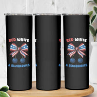 Red White and Blueberries Skinny Tumbler Retro Coquette Bow Vintage American Flag - Wonder Print Shop