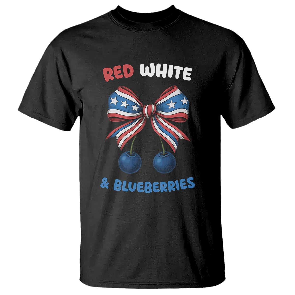 Red White and Blueberries T Shirt Retro Coquette Bow Vintage American Flag - Wonder Print Shop