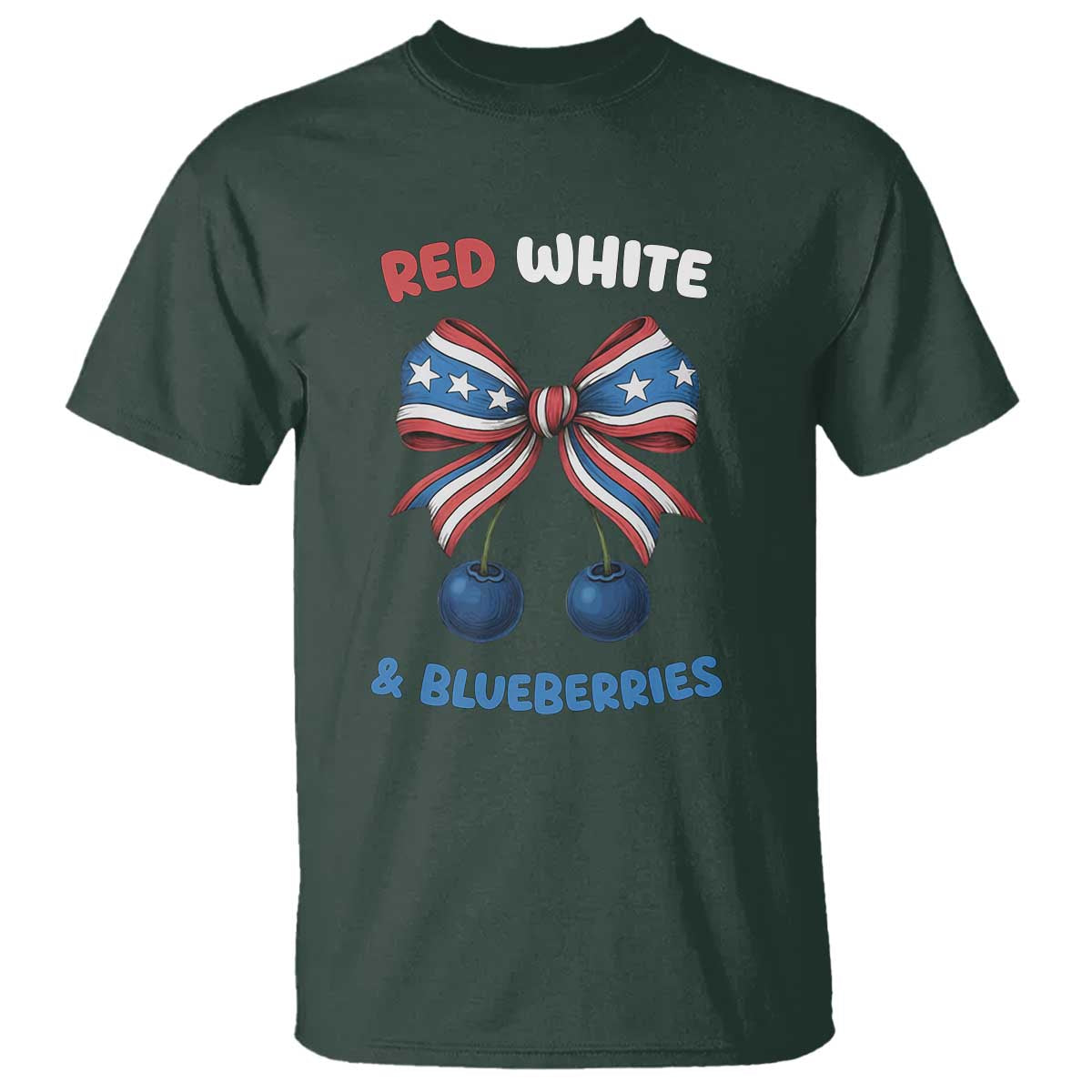 Red White and Blueberries T Shirt Retro Coquette Bow Vintage American Flag - Wonder Print Shop