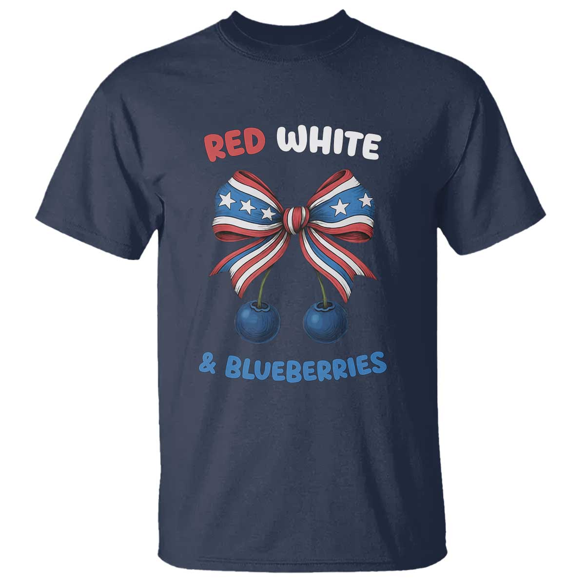 Red White and Blueberries T Shirt Retro Coquette Bow Vintage American Flag - Wonder Print Shop