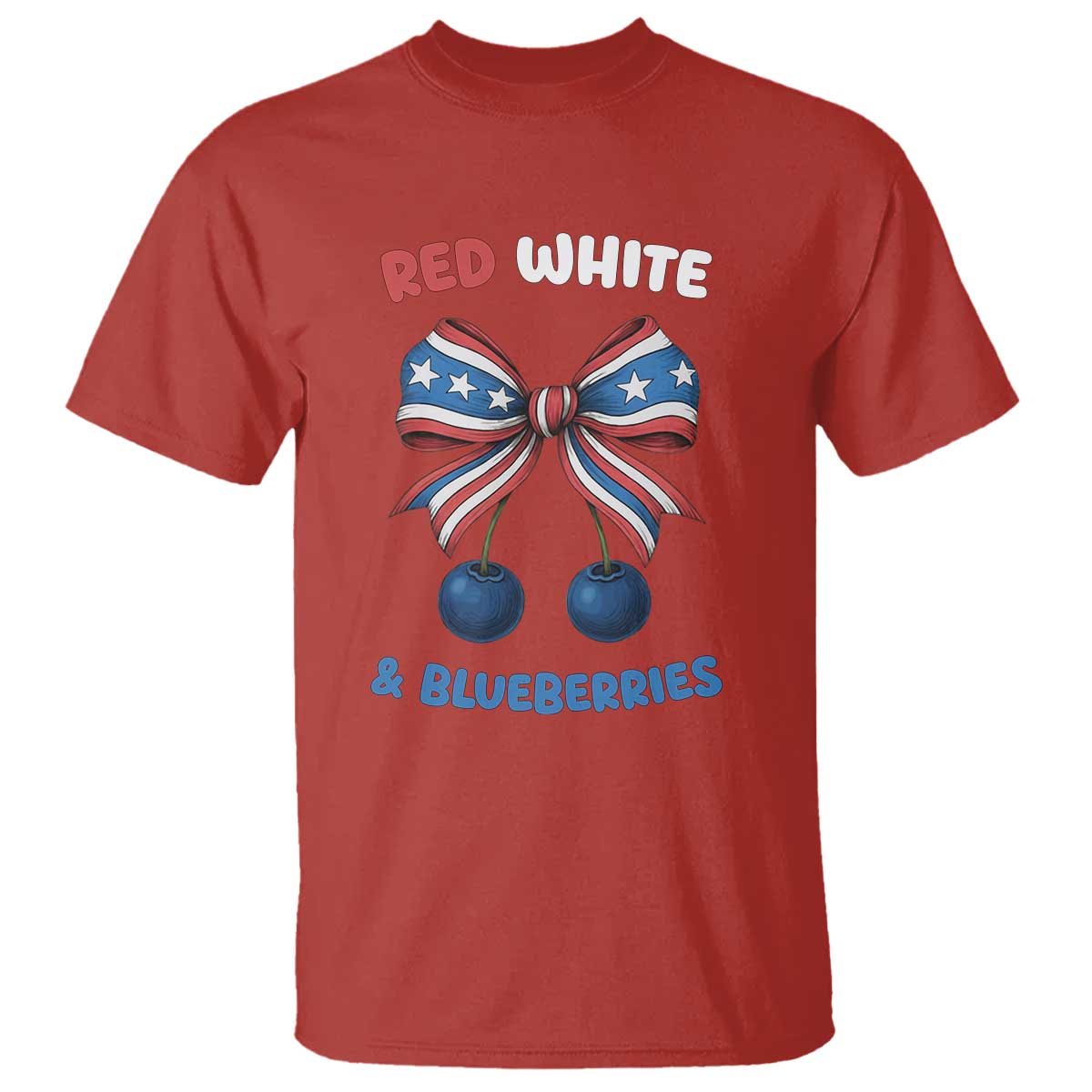 Red White and Blueberries T Shirt Retro Coquette Bow Vintage American Flag - Wonder Print Shop