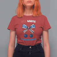 Red White and Blueberries T Shirt For Women Retro Coquette Bow Vintage American Flag - Wonder Print Shop