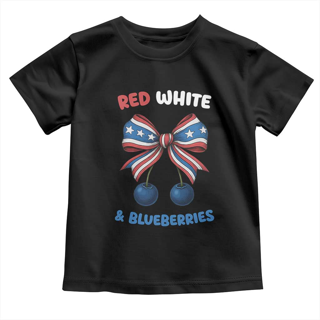 Red White and Blueberries Toddler T Shirt Retro Coquette Bow Vintage American Flag - Wonder Print Shop