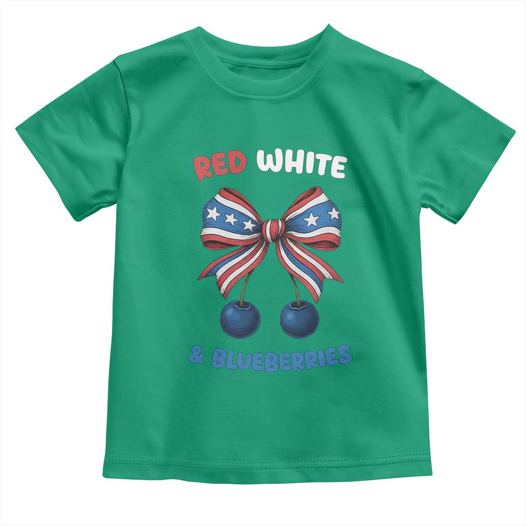 Red White and Blueberries Toddler T Shirt Retro Coquette Bow Vintage American Flag - Wonder Print Shop