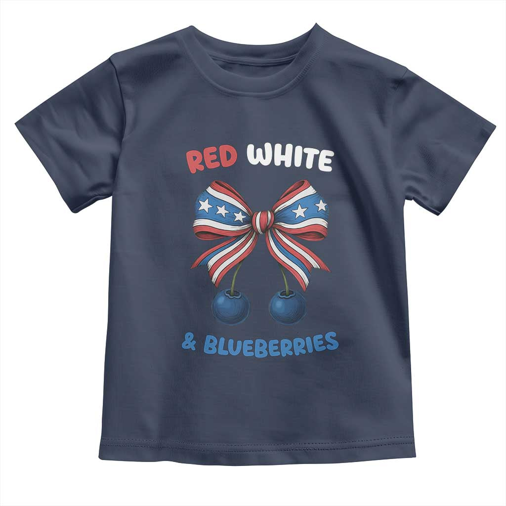 Red White and Blueberries Toddler T Shirt Retro Coquette Bow Vintage American Flag - Wonder Print Shop