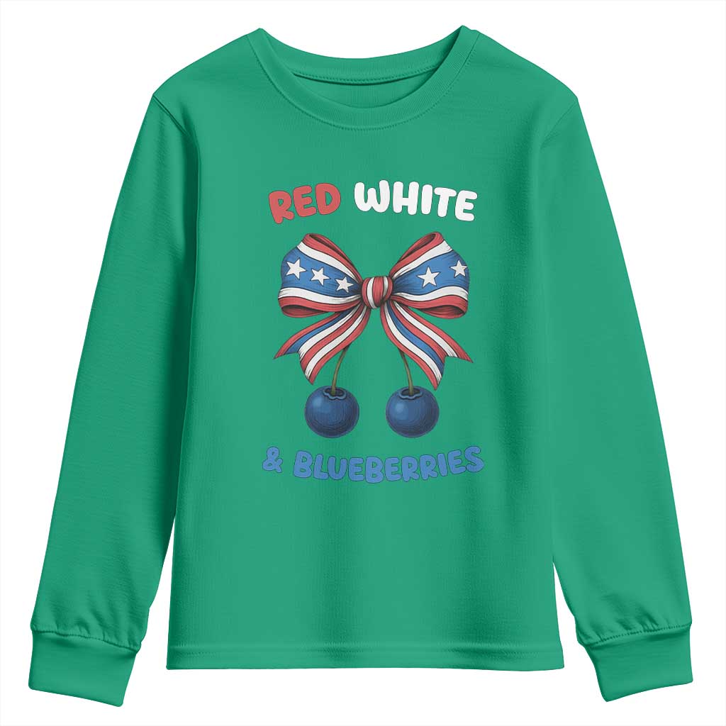 Red White and Blueberries Youth Sweatshirt Retro Coquette Bow Vintage American Flag - Wonder Print Shop
