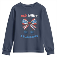Red White and Blueberries Youth Sweatshirt Retro Coquette Bow Vintage American Flag - Wonder Print Shop